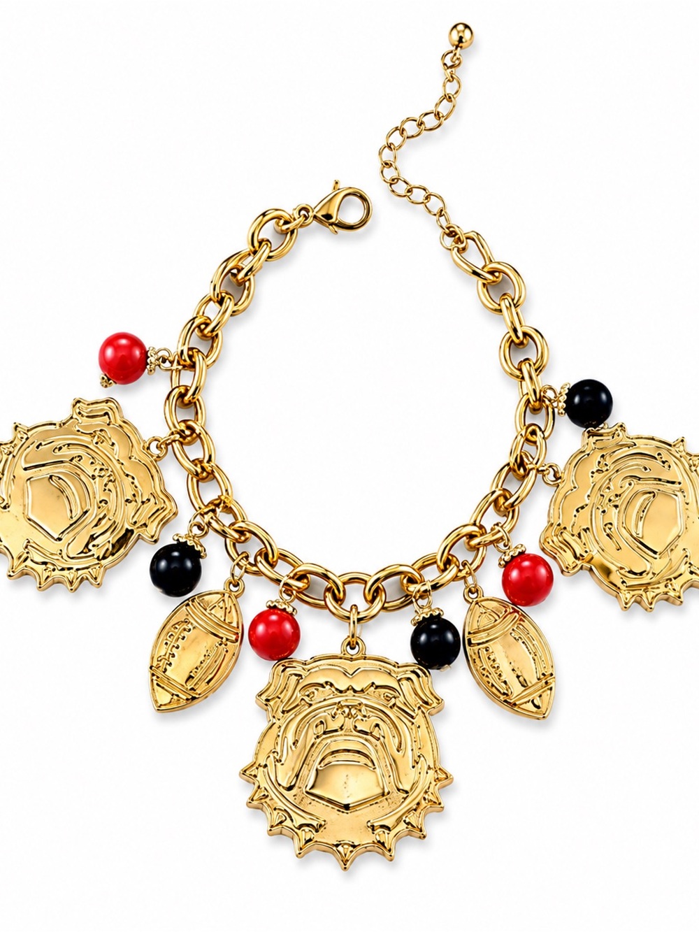 Georgia Bulldogs Charm Bracelet, UGA Gold Charm Bracelet, Bulldog Football Brace